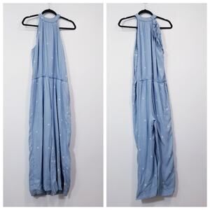 Cloth & Stone Medium Chambray Polka Dots Cropped Jumpsuit Sleeveless Wide Leg